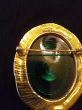 Load image into Gallery viewer, Vintage Oval Green Glass Intaglio Brooch
