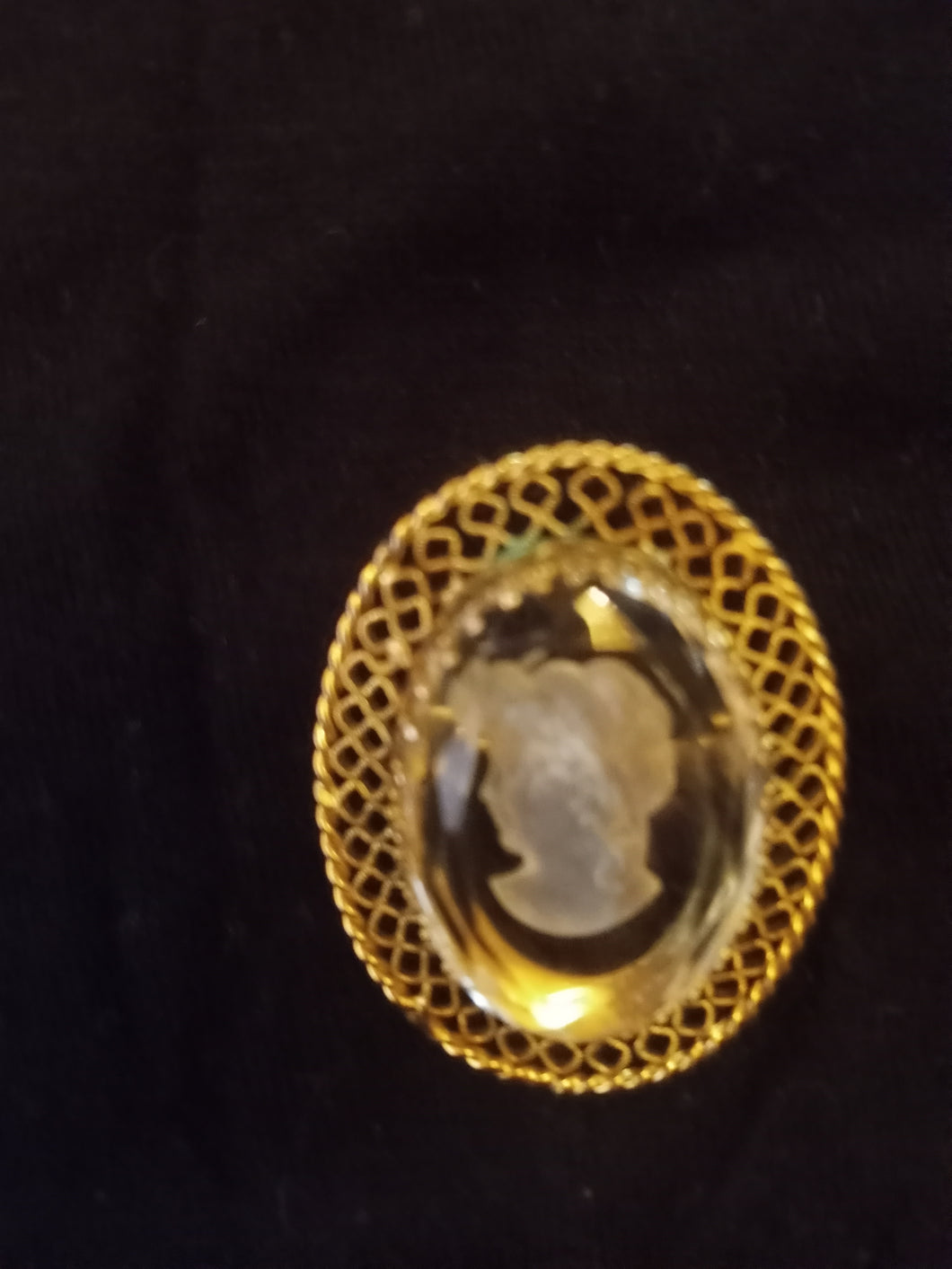 Vintage Clear Glass intaglio Brooch