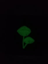 Load image into Gallery viewer, Glow in the Dark Mushrooms Againt Blue Glitter Background Shelf Sitter
