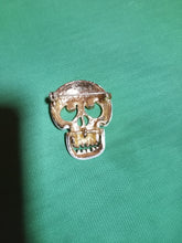 Load image into Gallery viewer, Vintage White Enamel Skull Pin with Articulated Jaw
