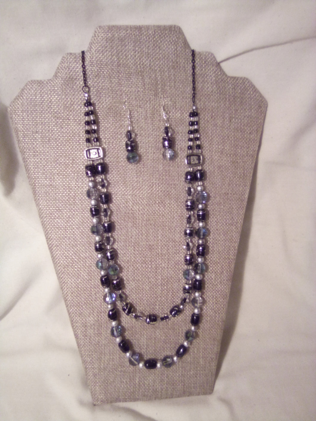 Black, silver and crystal bead necklace with matching earrings