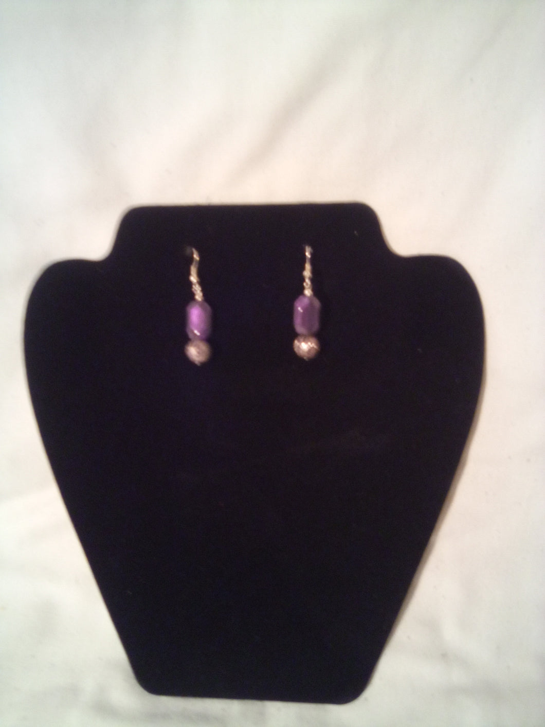 Purple and silver bead earrings
