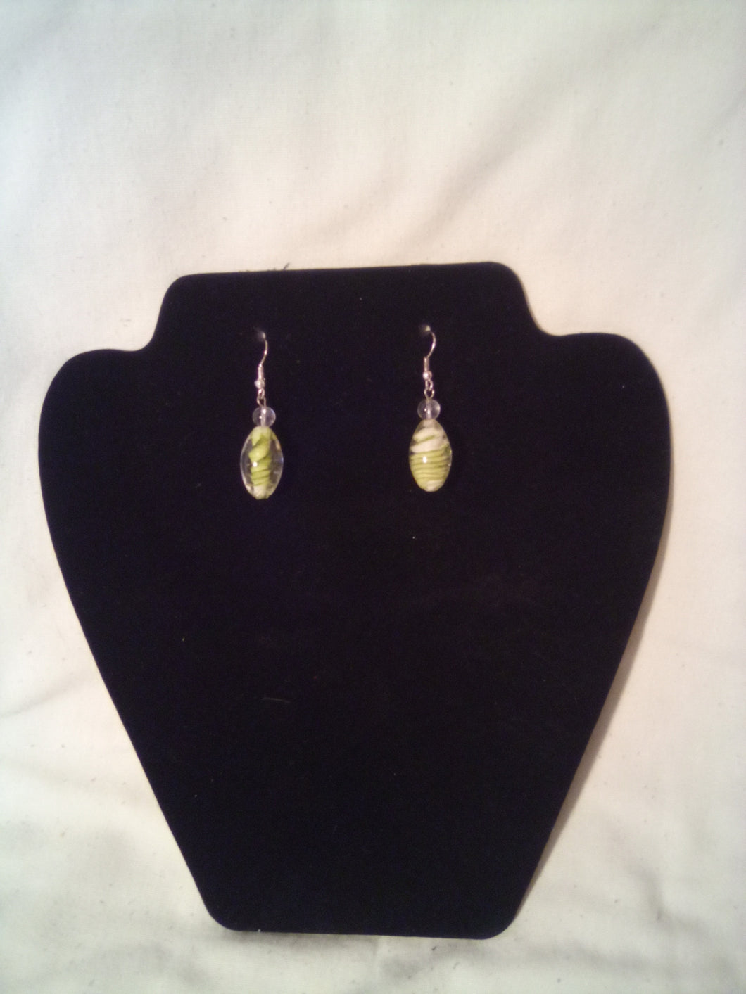 Clear glass with lime spiral swirl bead earrings